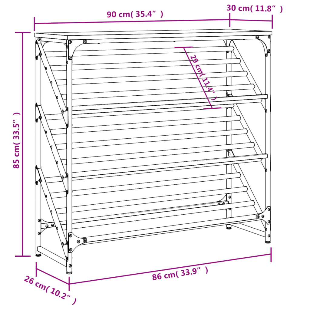 Shoe Rack Grey Sonoma 90x30x85 cm Engineered Wood