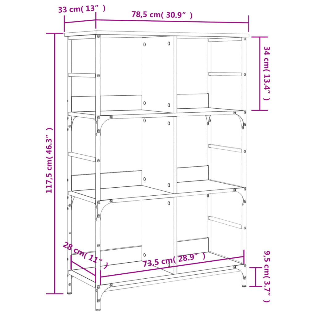 Bookshelf Smoked Oak 78,5x33x117,5 cm Engineered Wood