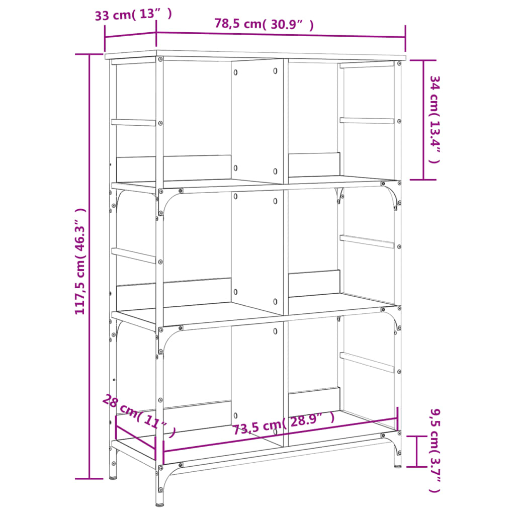 Bookshelf Grey Sonoma 78,5x33x117,5 cm Engineered Wood