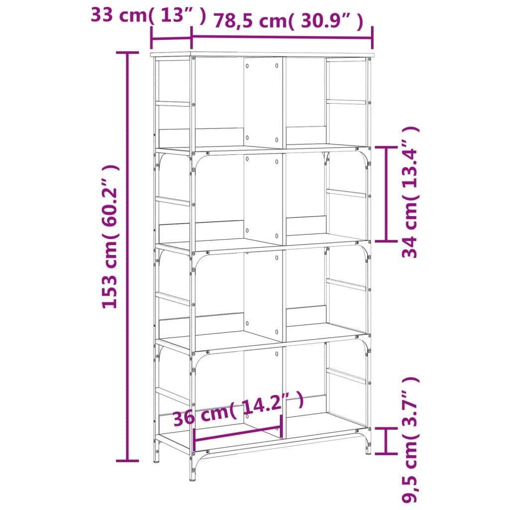 Bookshelf Sonoma Oak 78,5x33x153 cm Engineered Wood