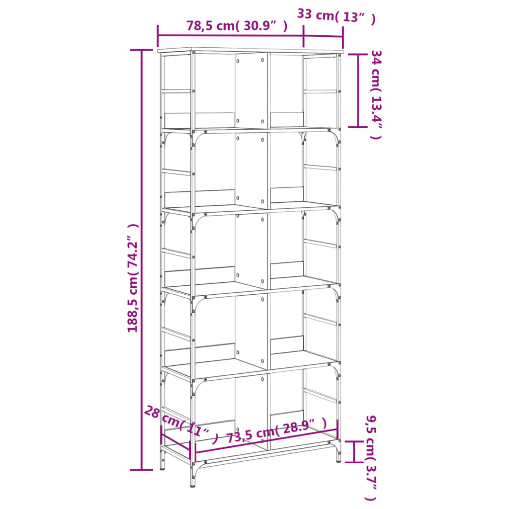 Bookshelf Smoked Oak 78,5x33x188,5 cm Engineered Wood