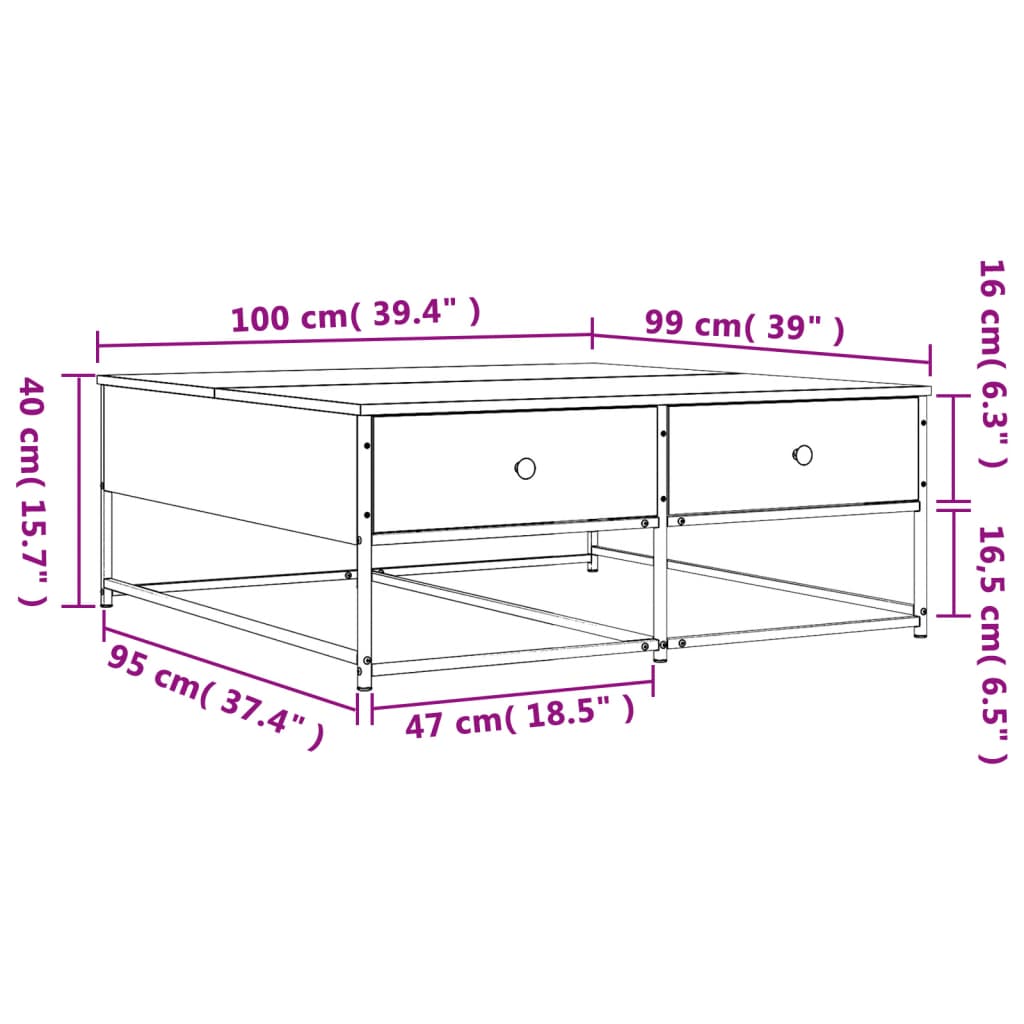 Coffee Table Brown Oak 100x99x40 cm Engineered Wood