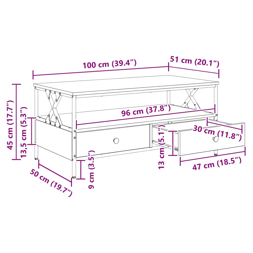 Coffee Table Smoked Oak 100x51x45 cm Engineered Wood