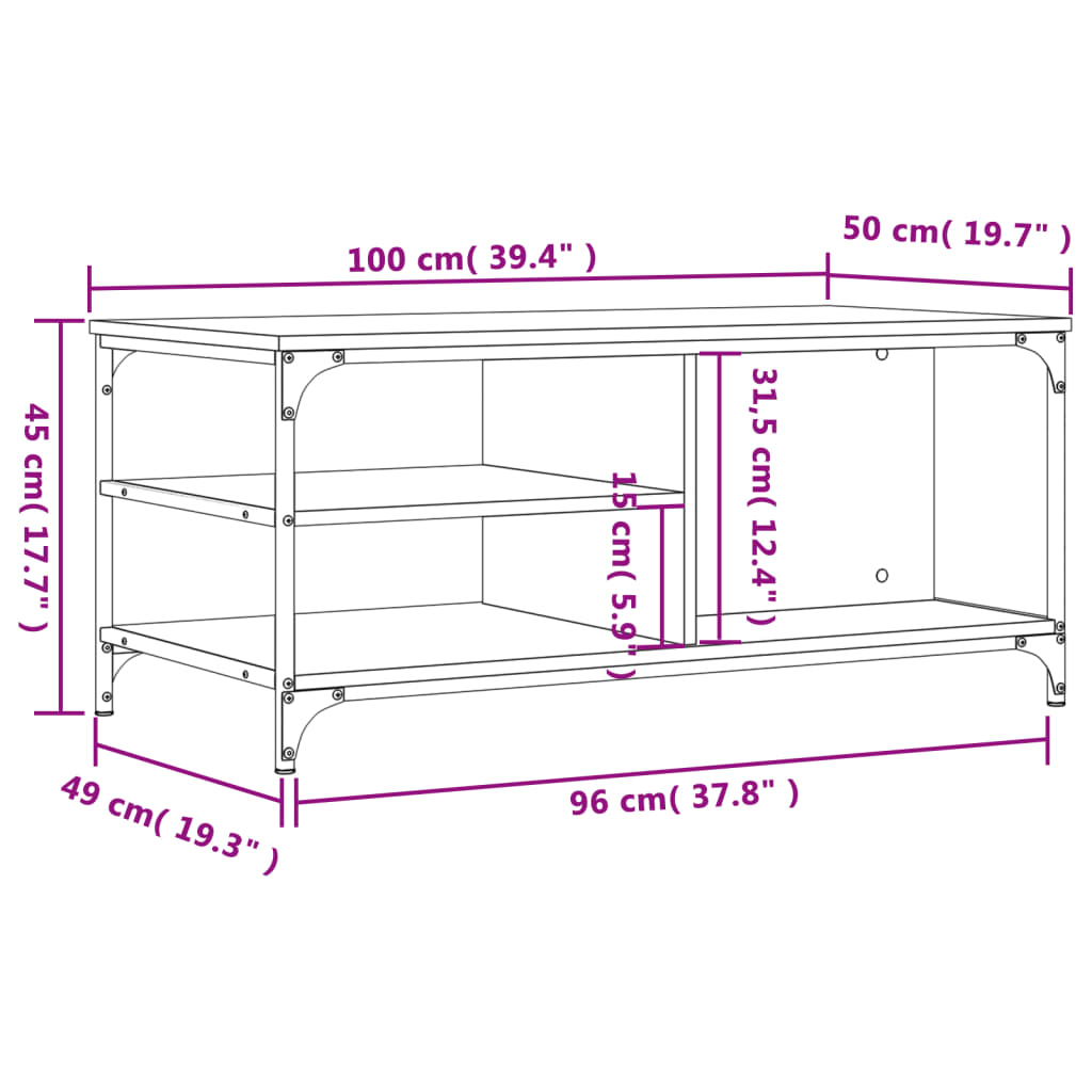 Coffee Table Smoked Oak 100x50x45 cm Engineered Wood