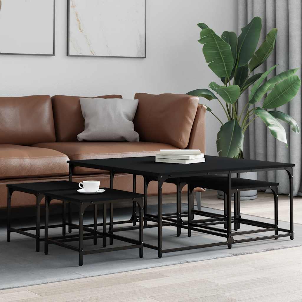 Nesting Coffee Tables 5 pcs Black Engineered Wood