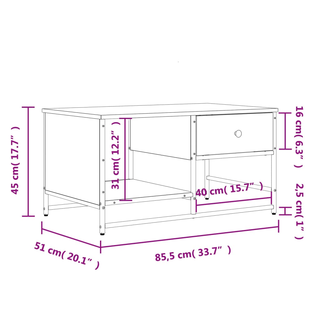 vidaXL Coffee Table Sonoma Oak 85.5x51x45 cm Engineered Wood