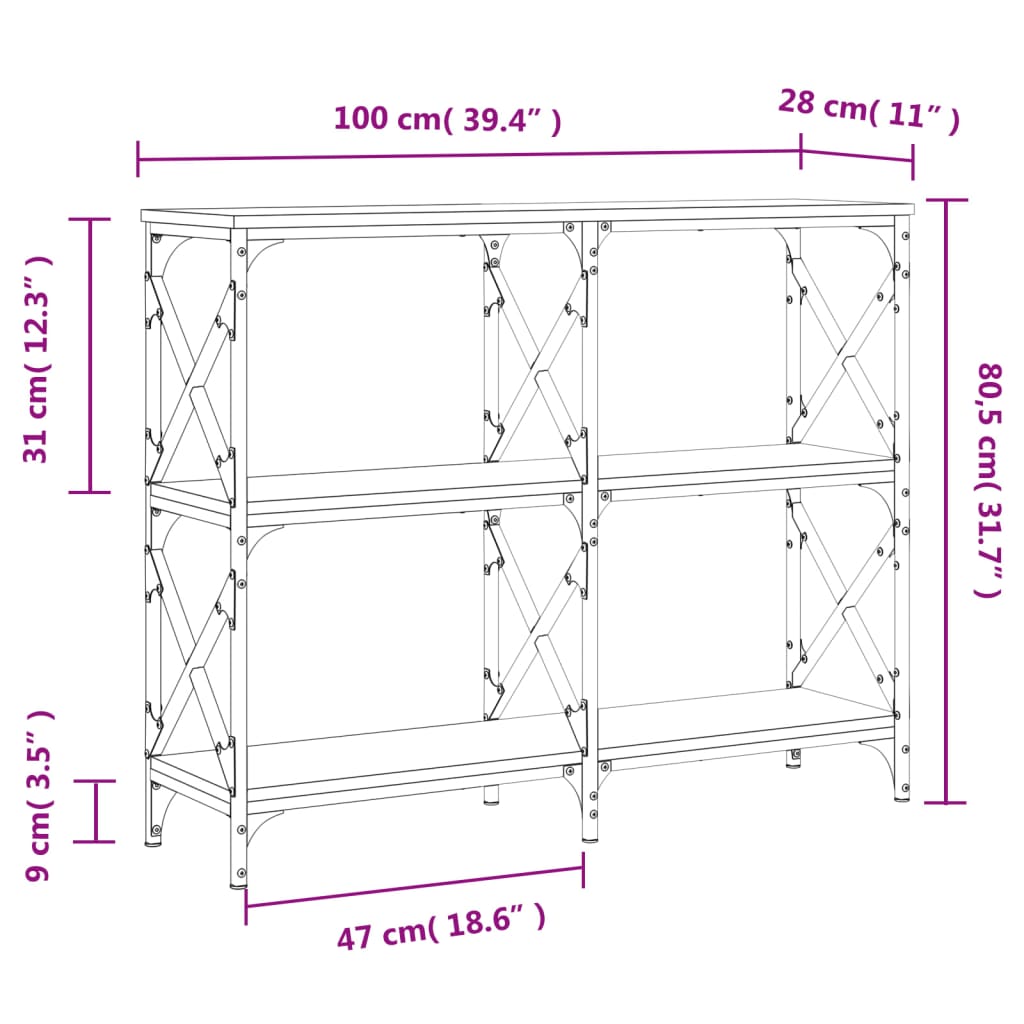 vidaXL Console Table Black 100x28x80.5 cm Engineered Wood