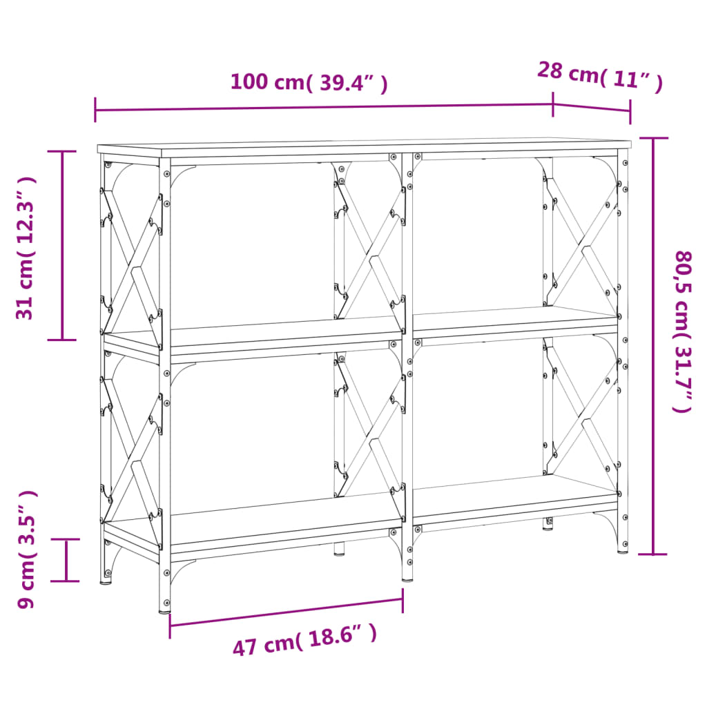 vidaXL Console Table Grey Sonoma 100x28x80.5 cm Engineered Wood