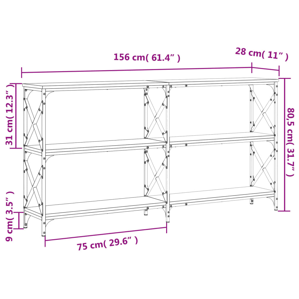 Console Table Smoked Oak 156x28x80,5 cm Engineered Wood