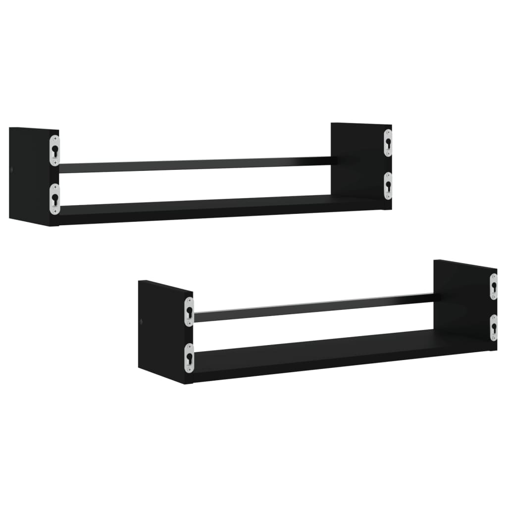 vidaXL Wall Shelves with Bars 2 pcs Black 60x16x14 cm