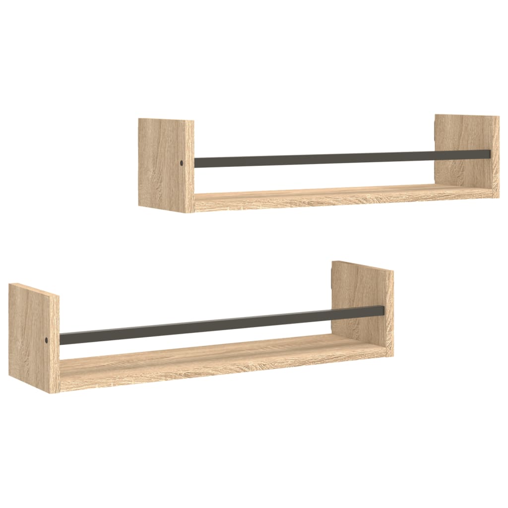 Wall Shelves with Bars 2 pcs Sonoma Oak 60x16x14 cm