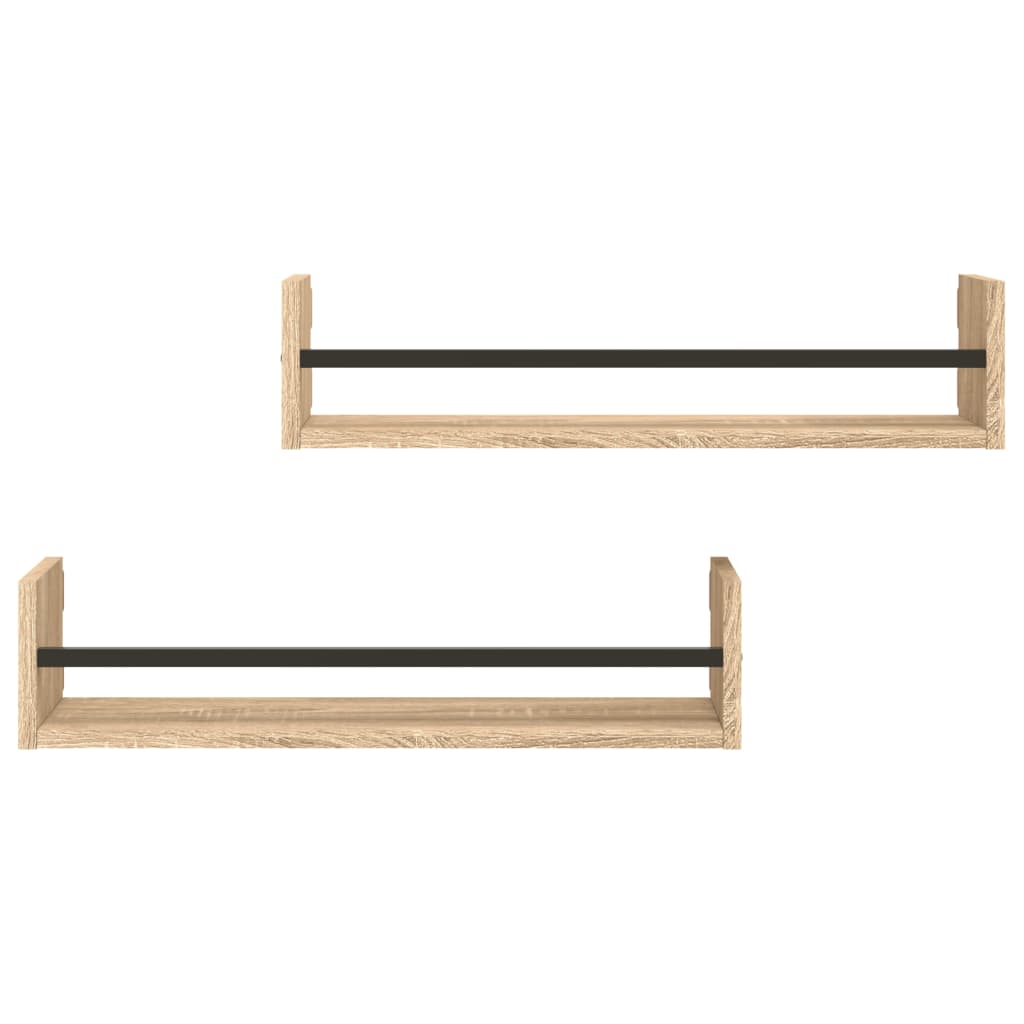 Wall Shelves with Bars 2 pcs Sonoma Oak 60x16x14 cm