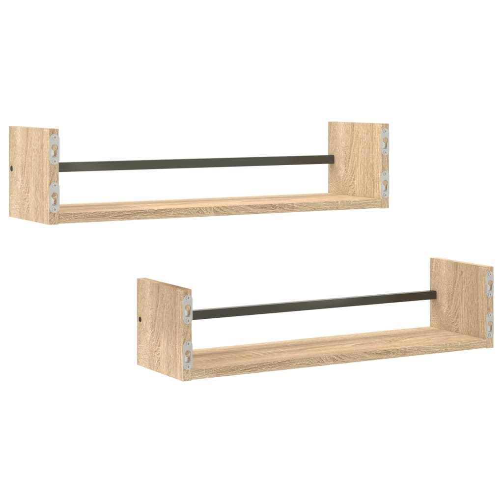 Wall Shelves with Bars 2 pcs Sonoma Oak 60x16x14 cm