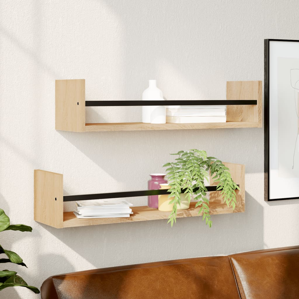 Wall Shelves with Bars 2 pcs Sonoma Oak 60x16x14 cm