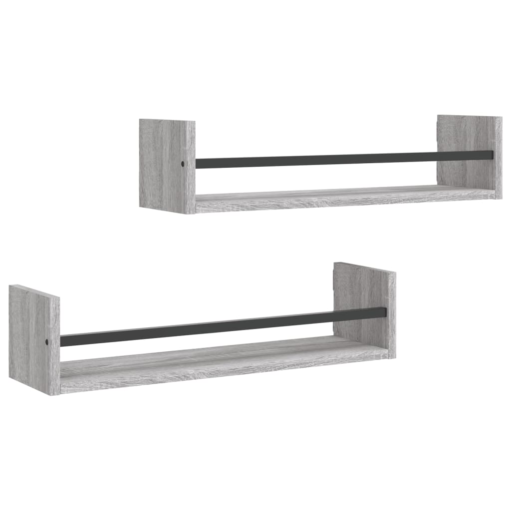 vidaXL Wall Shelves with Bars 2 pcs Grey Sonoma 60x16x14 cm