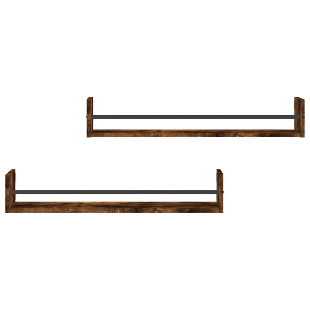 vidaXL Wall Shelves with Bars 2 pcs Smoked Oak 80x16x14 cm