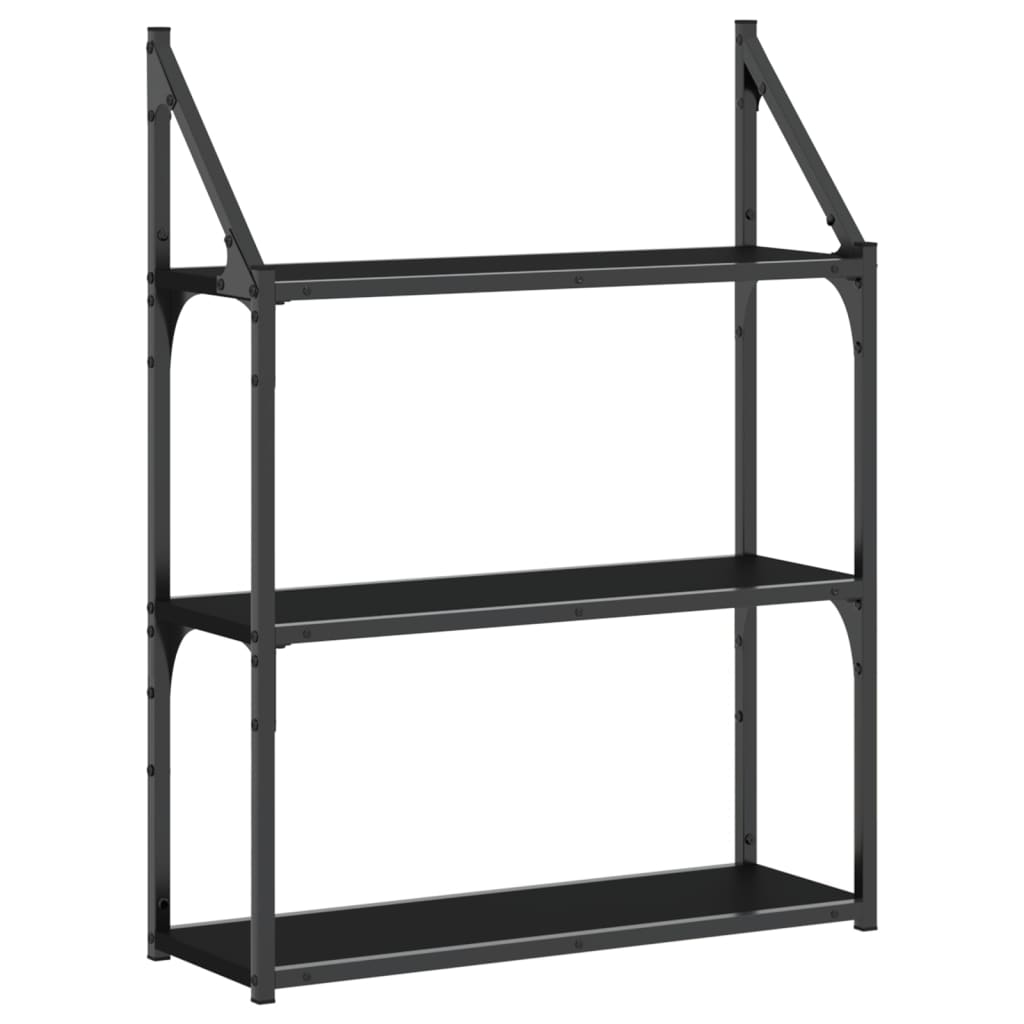 vidaXL 3-Tier Wall Shelf Black 60x21x78.5 cm Engineered Wood