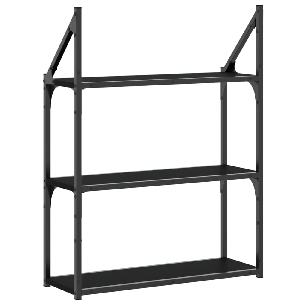 vidaXL 3-Tier Wall Shelf Black 60x21x78.5 cm Engineered Wood