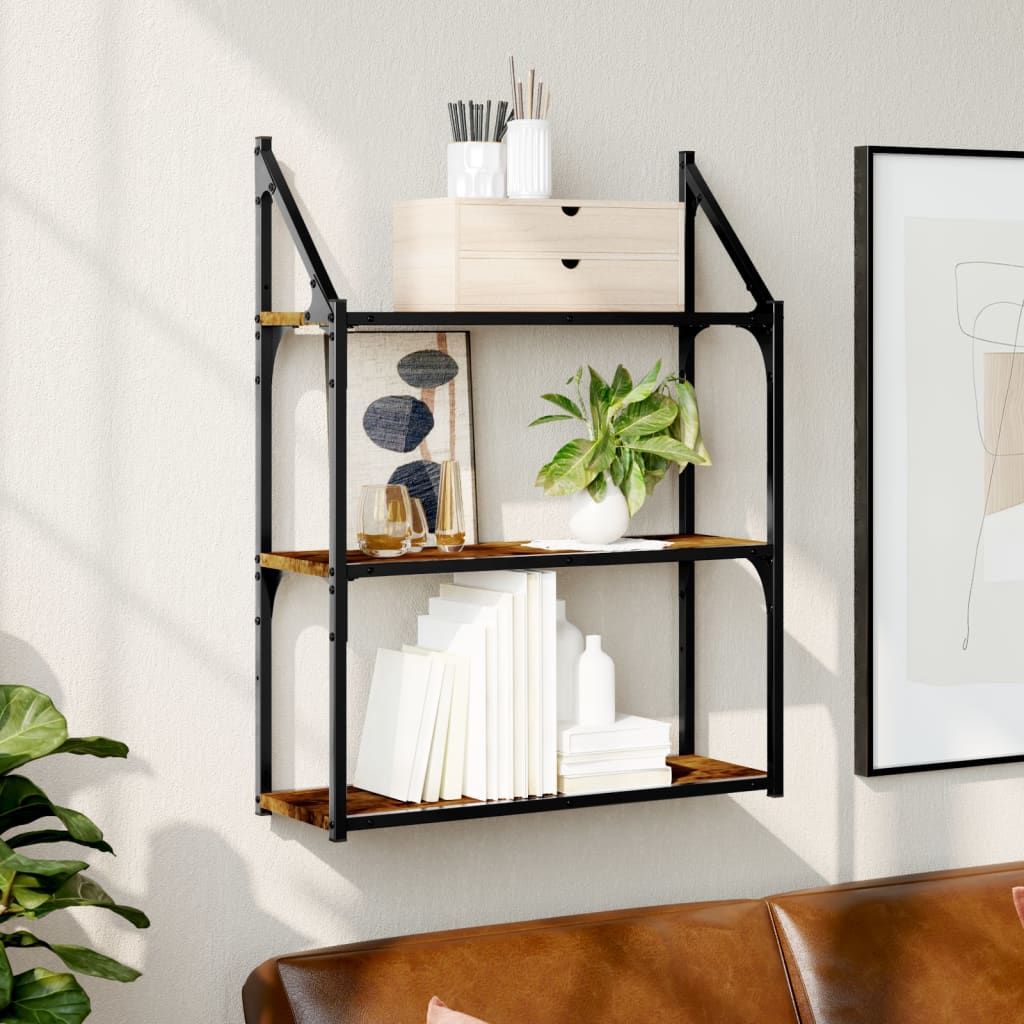 3-Tier Wall Shelf Smoked Oak 60x21x78,5 cm Engineered Wood