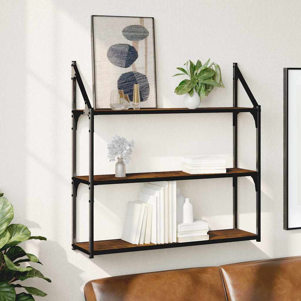 3-Tier Wall Shelf Smoked Oak 80x21x78,5 cm Engineered Wood