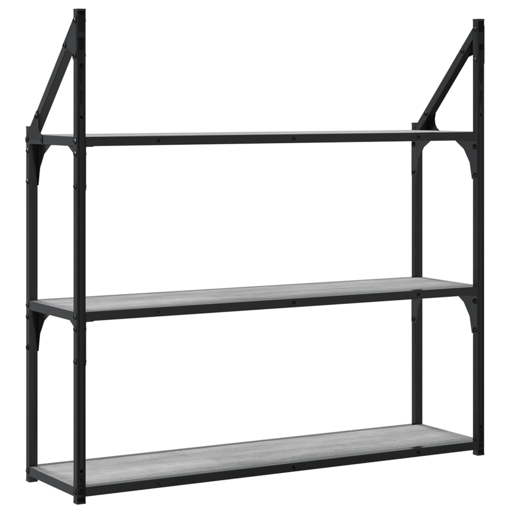 3-Tier Wall Shelf Grey Sonoma 80x21x78,5 cm Engineered Wood