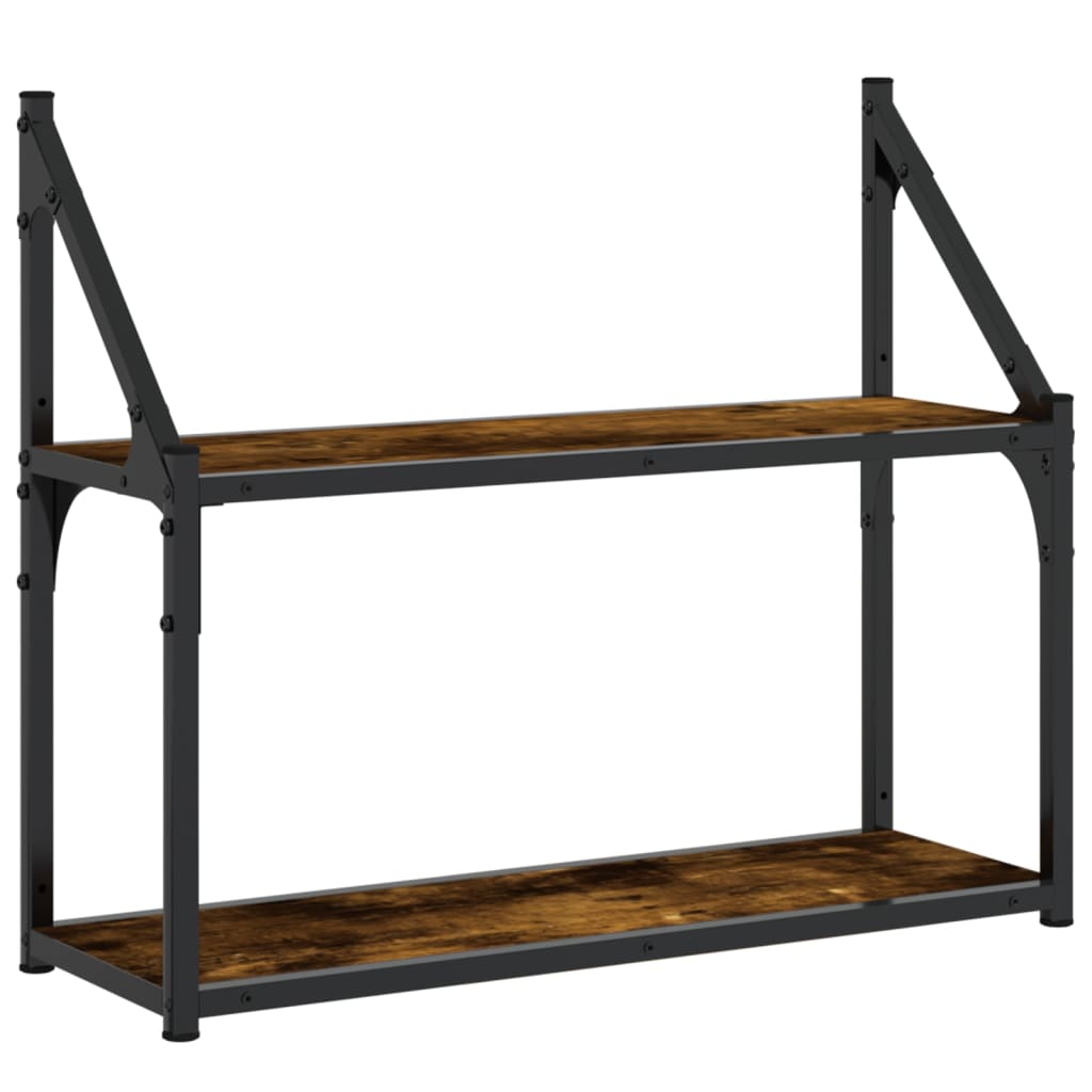 2-Tier Wall Shelf Smoked Oak 60x21x51 cm Engineered Wood