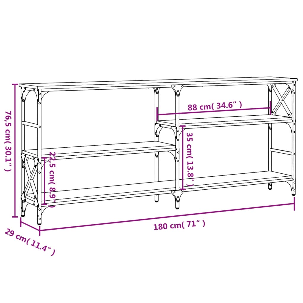 Console Table Grey Sonoma 180x29x76,5 cm Engineered Wood