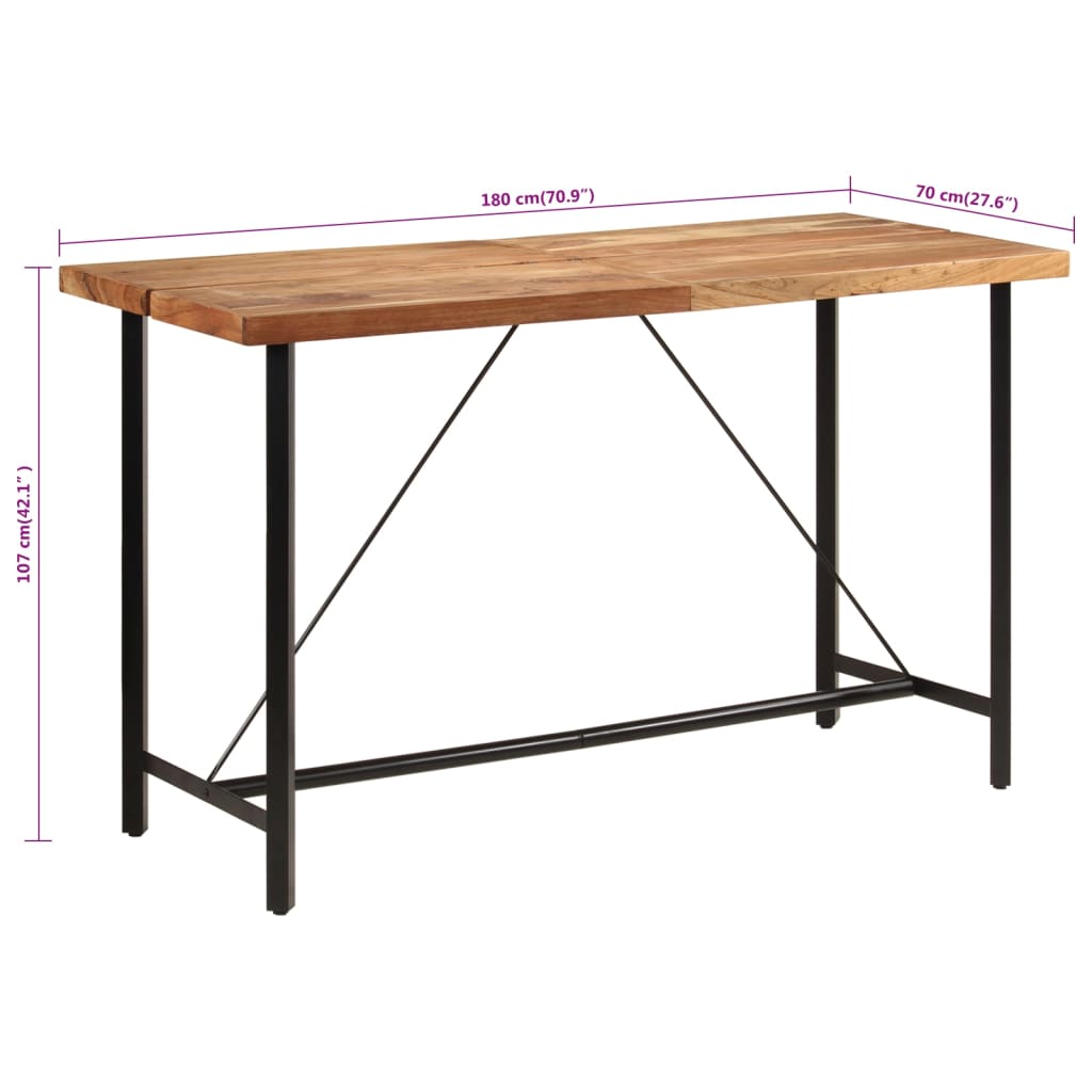 vidaXL Bar Table 180x70x107 cm Solid Wood Acacia and Iron