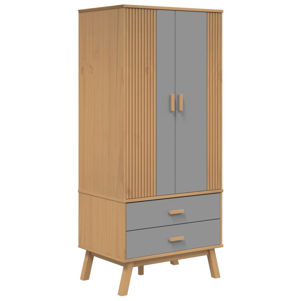 vidaXL Wardrobe OLDEN Grey and Brown 76.5x53x172 cm Solid Wood Pine