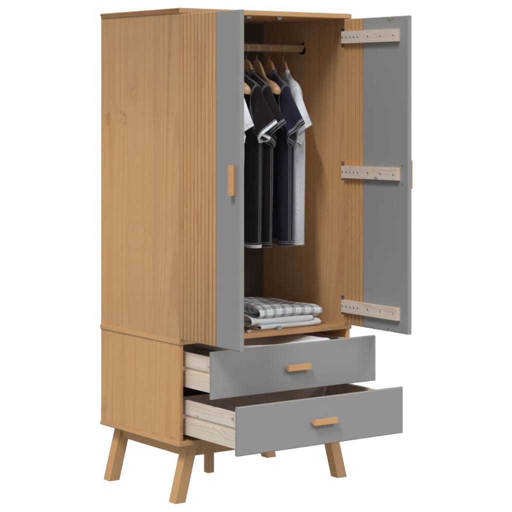 vidaXL Wardrobe OLDEN Grey and Brown 76.5x53x172 cm Solid Wood Pine