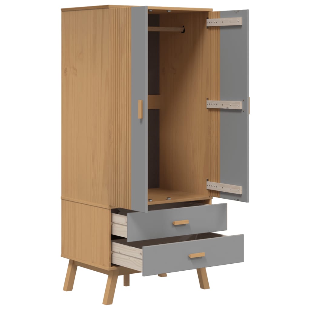 vidaXL Wardrobe OLDEN Grey and Brown 76.5x53x172 cm Solid Wood Pine