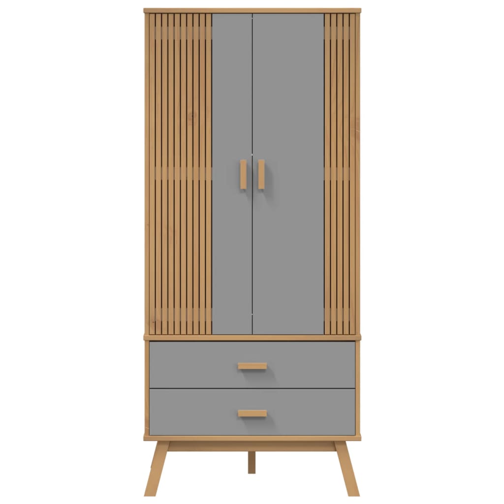 vidaXL Wardrobe OLDEN Grey and Brown 76.5x53x172 cm Solid Wood Pine