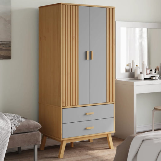 vidaXL Wardrobe OLDEN Grey and Brown 76.5x53x172 cm Solid Wood Pine