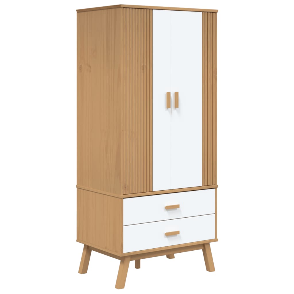 vidaXL Wardrobe OLDEN White and Brown 76.5x53x172 cm Solid Wood Pine