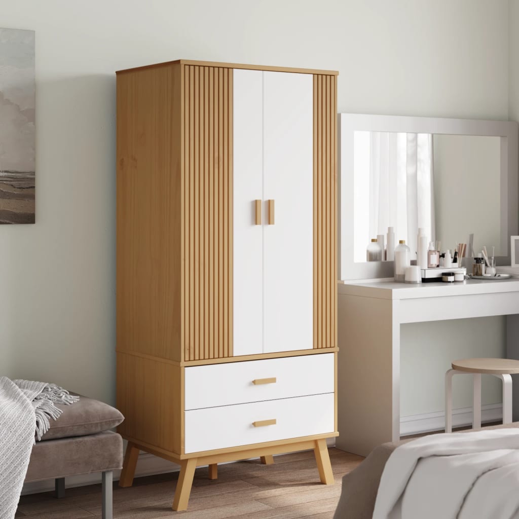 vidaXL Wardrobe OLDEN White and Brown 76.5x53x172 cm Solid Wood Pine