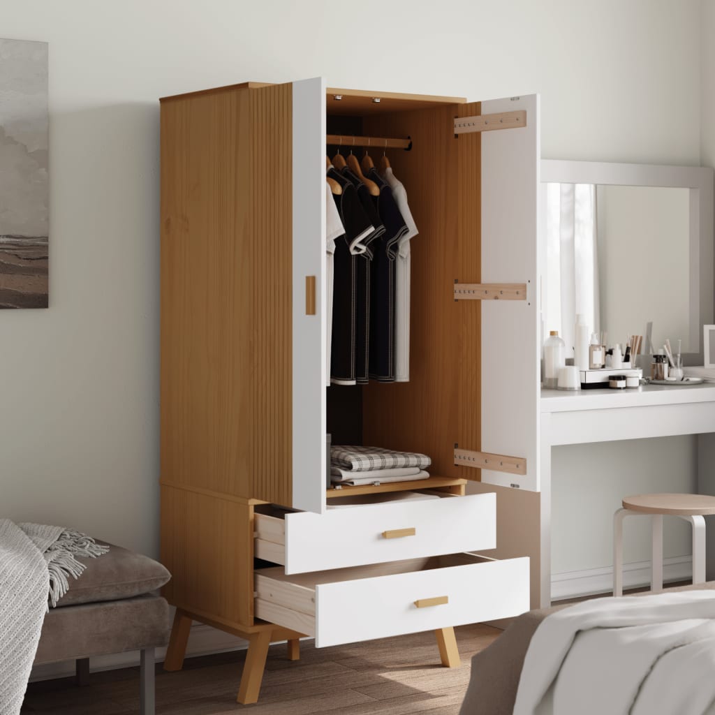 vidaXL Wardrobe OLDEN White and Brown 76.5x53x172 cm Solid Wood Pine