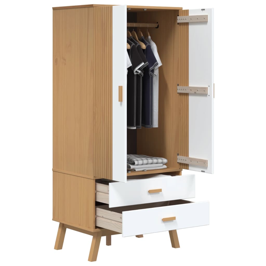 vidaXL Wardrobe OLDEN White and Brown 76.5x53x172 cm Solid Wood Pine