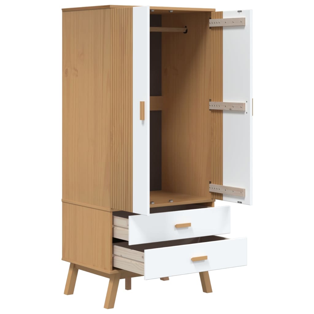 vidaXL Wardrobe OLDEN White and Brown 76.5x53x172 cm Solid Wood Pine