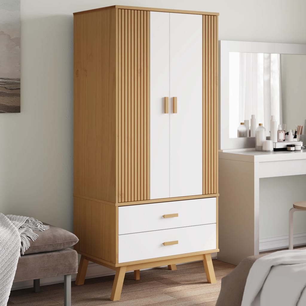 vidaXL Wardrobe OLDEN White and Brown 76.5x53x172 cm Solid Wood Pine