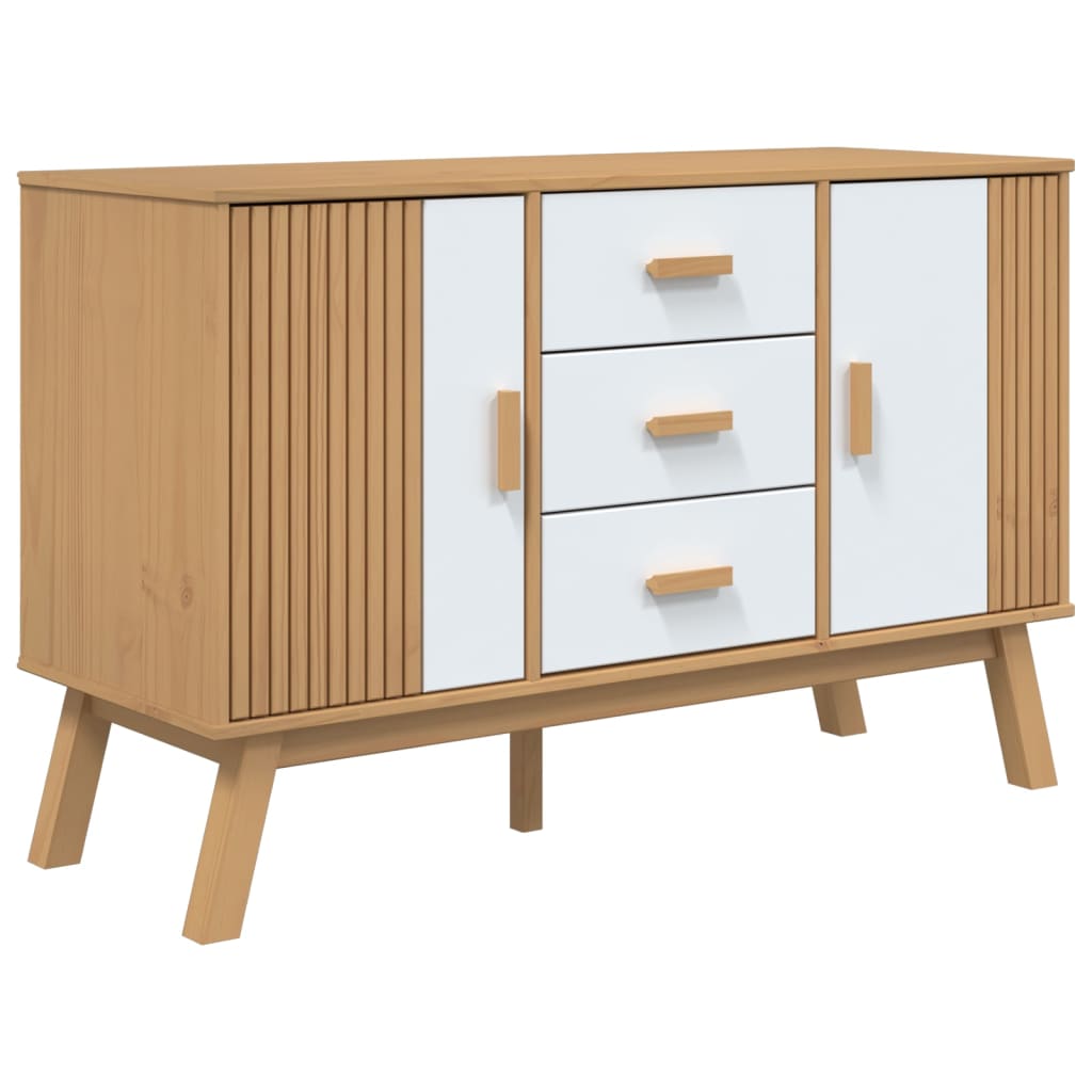 Sideboard "OLDEN" White and Brown 114x43x73,5cm Solid Wood Pine