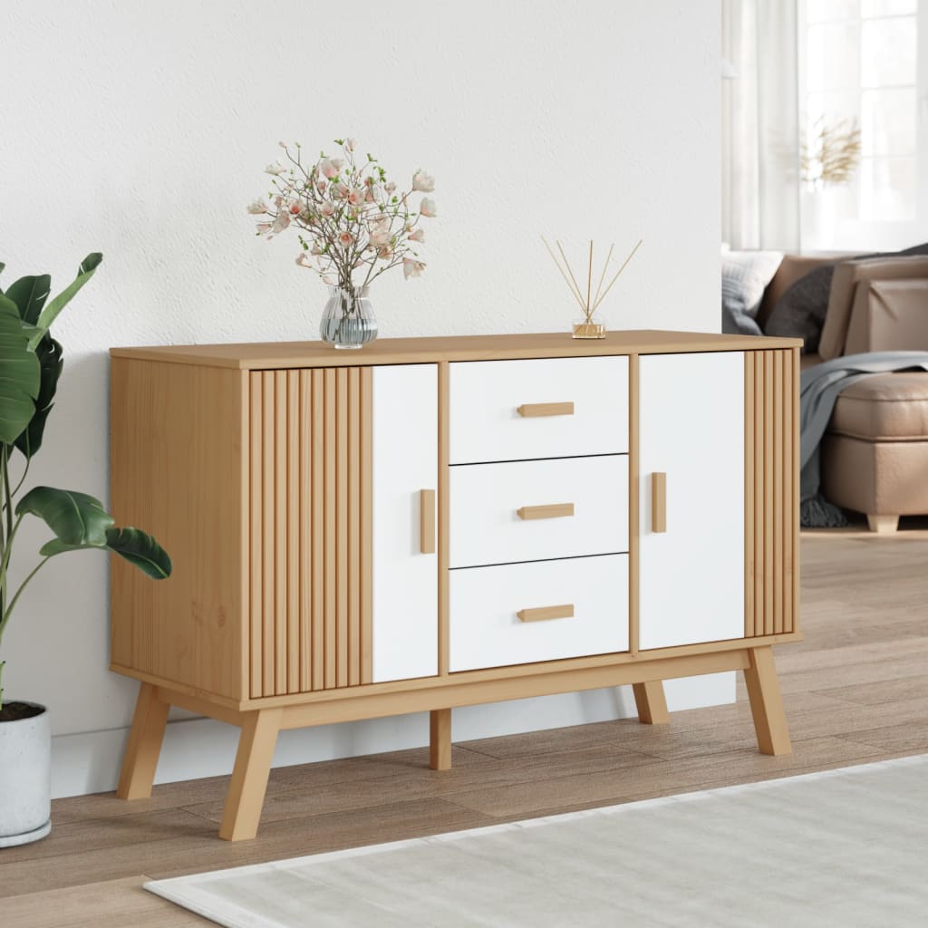 Sideboard "OLDEN" White and Brown 114x43x73,5cm Solid Wood Pine