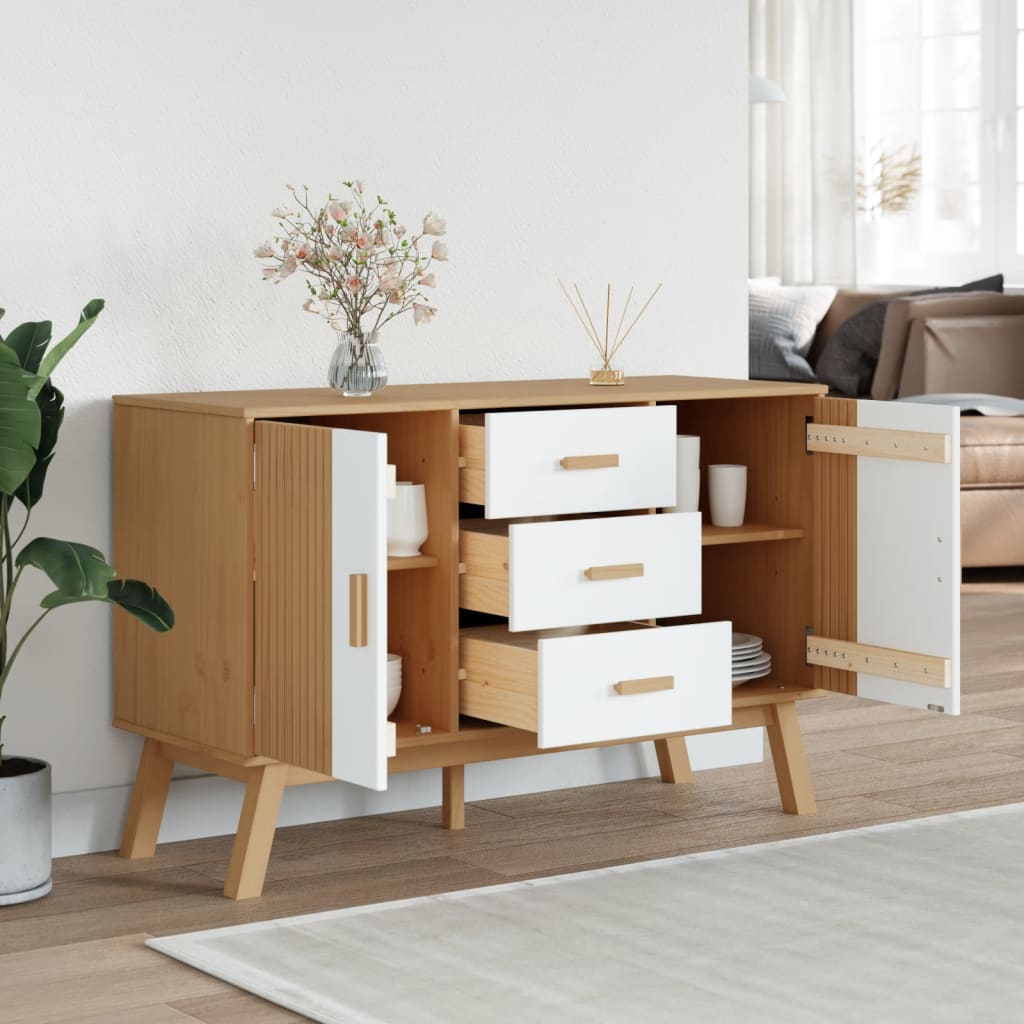 Sideboard "OLDEN" White and Brown 114x43x73,5cm Solid Wood Pine