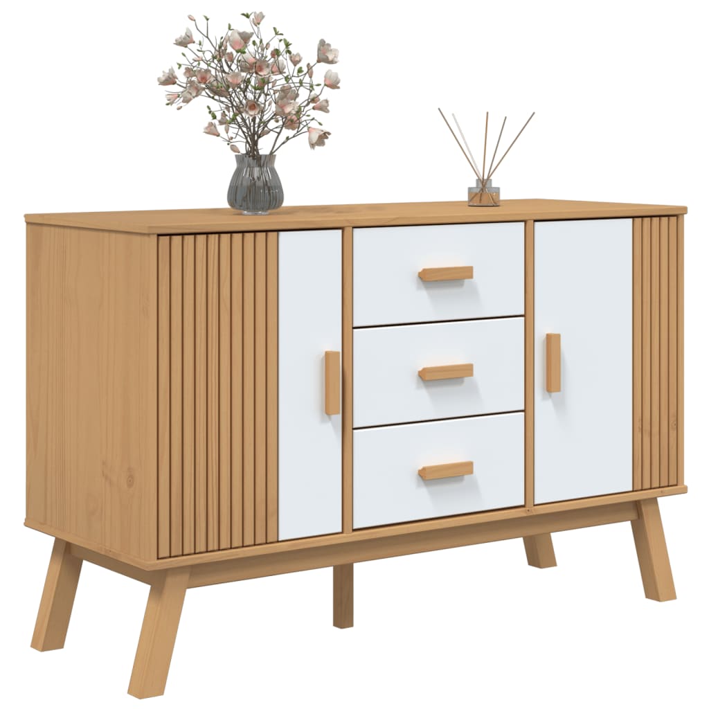 Sideboard "OLDEN" White and Brown 114x43x73,5cm Solid Wood Pine