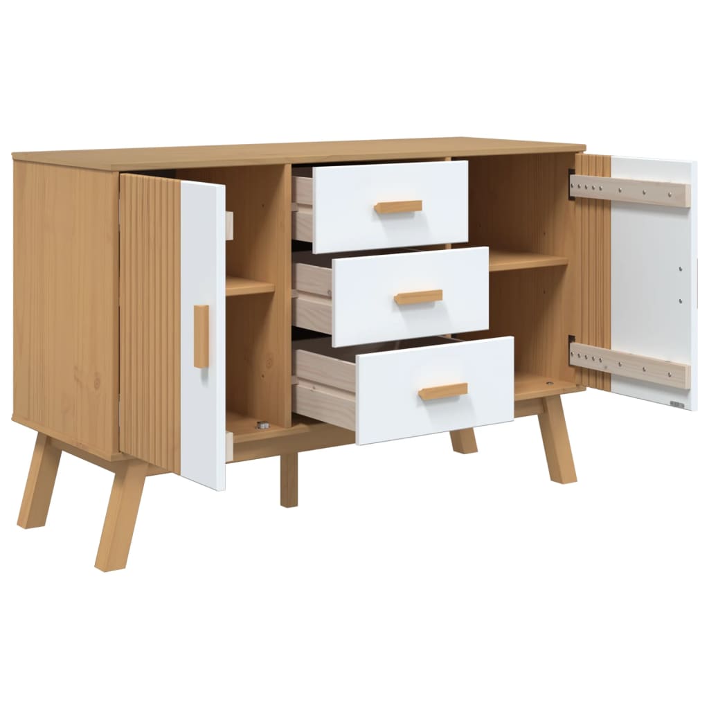 Sideboard "OLDEN" White and Brown 114x43x73,5cm Solid Wood Pine