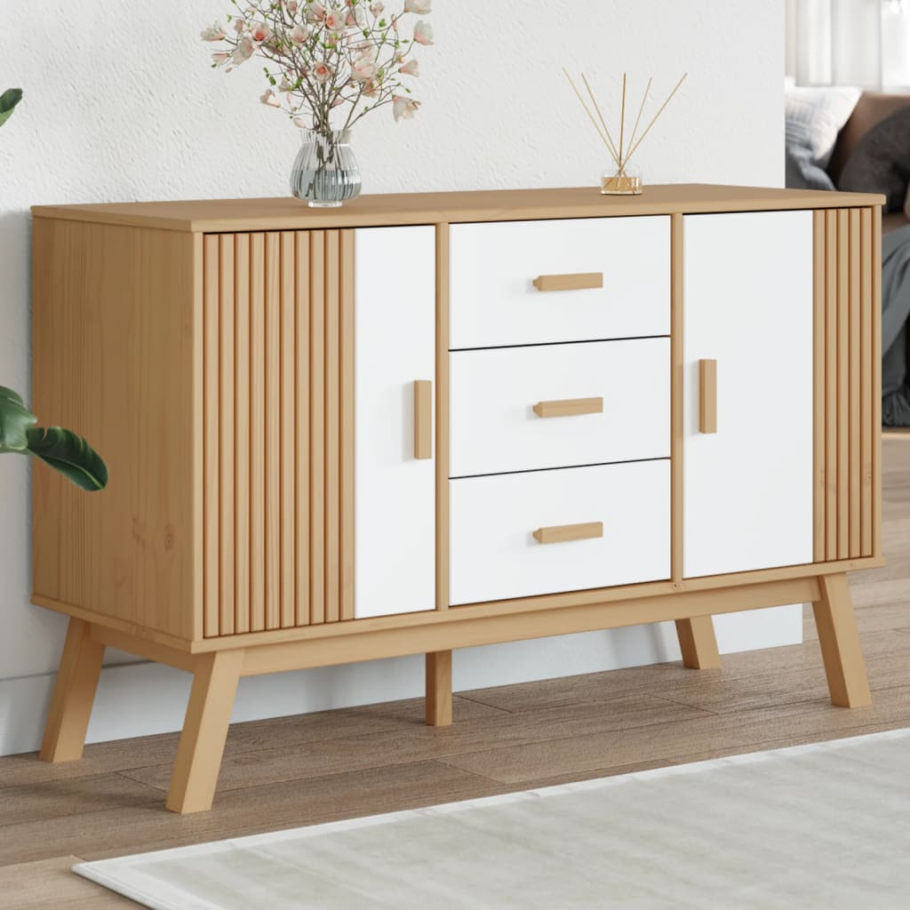 Sideboard "OLDEN" White and Brown 114x43x73,5cm Solid Wood Pine