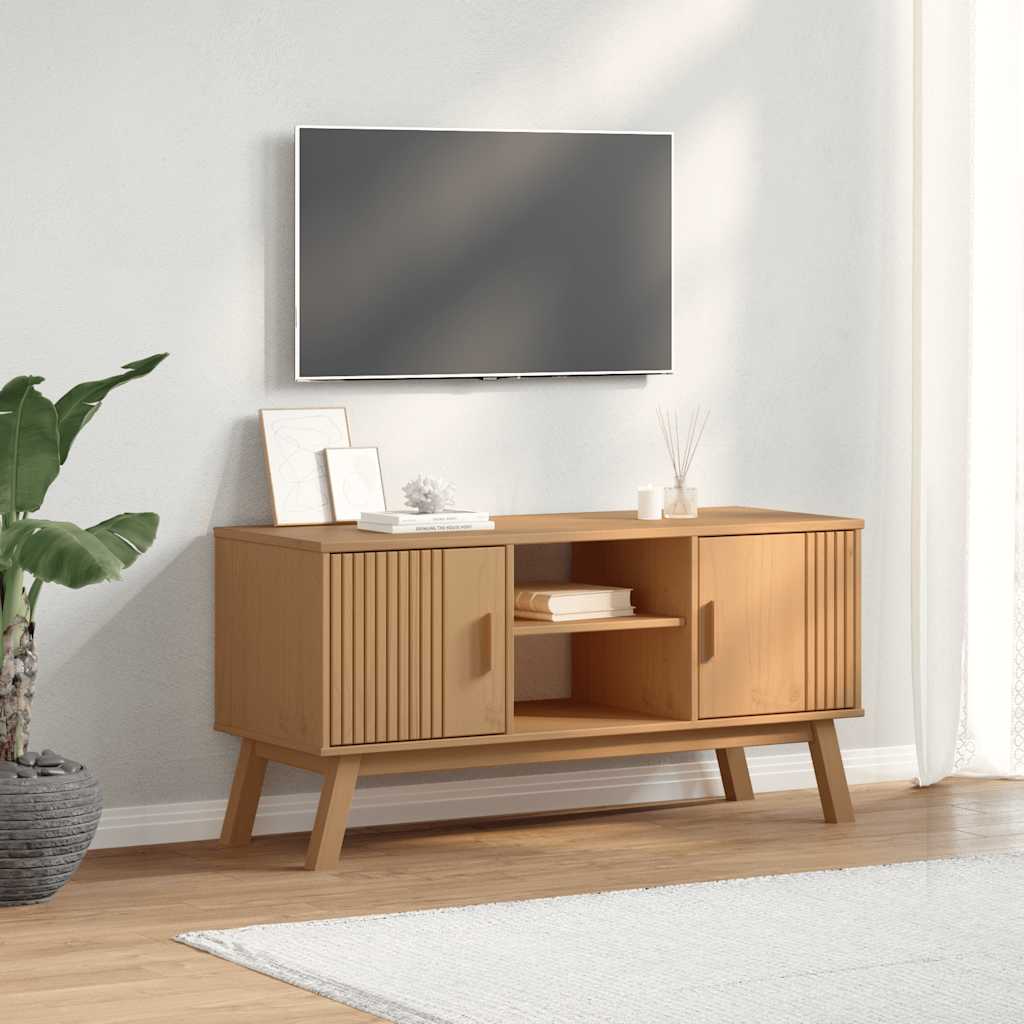 TV Cabinet "OLDEN" Brown 114x43x57 cm Solid Wood Pine