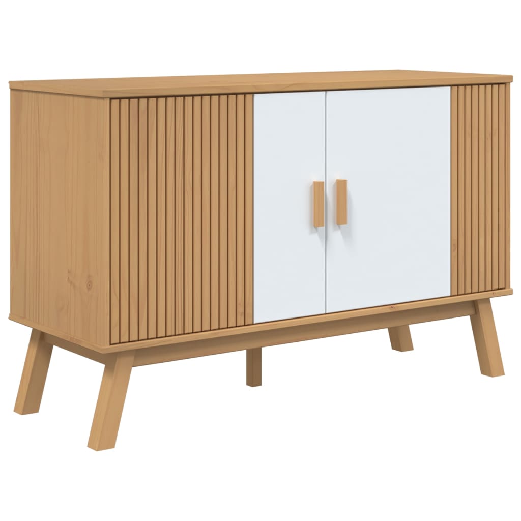 Sideboard "OLDEN" White and Brown 114x43x73,5 cm Solid Wood Pine