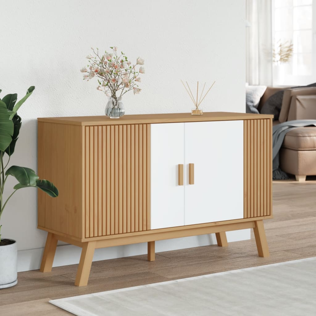 Sideboard "OLDEN" White and Brown 114x43x73,5 cm Solid Wood Pine