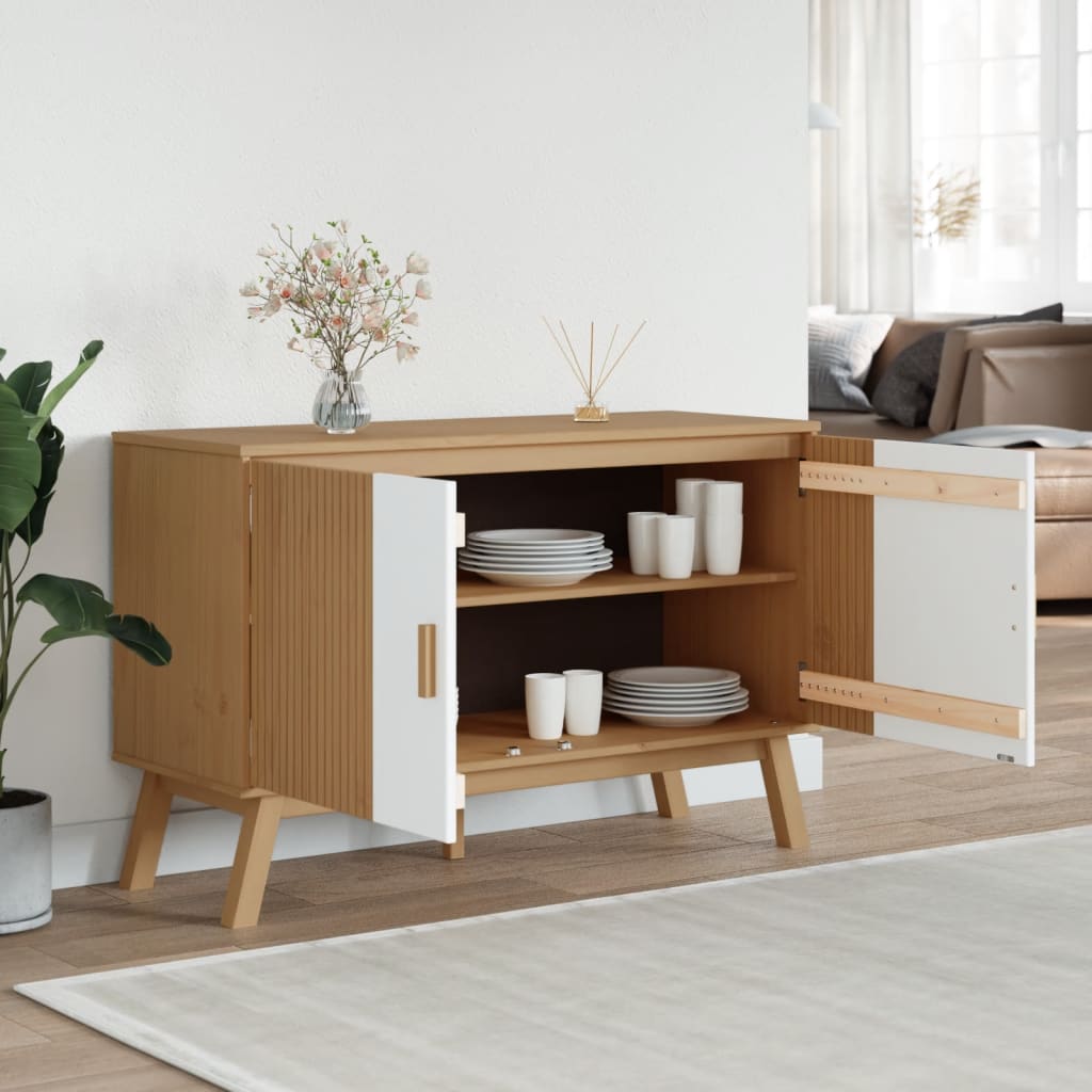 Sideboard "OLDEN" White and Brown 114x43x73,5 cm Solid Wood Pine