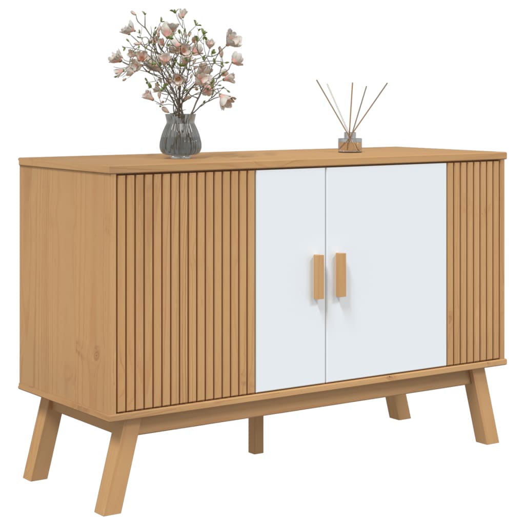 Sideboard "OLDEN" White and Brown 114x43x73,5 cm Solid Wood Pine
